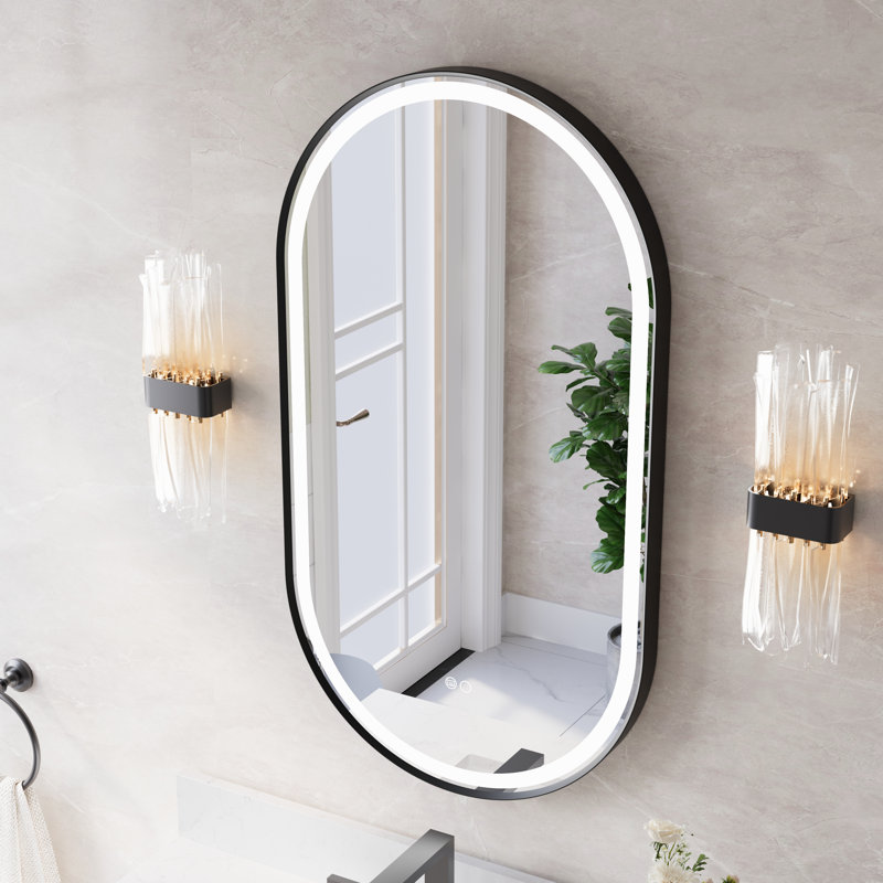 Lainy  Wall Mounted Bathroom Framed LED Mirror With Memory Function, 36" x 20", Matte Black