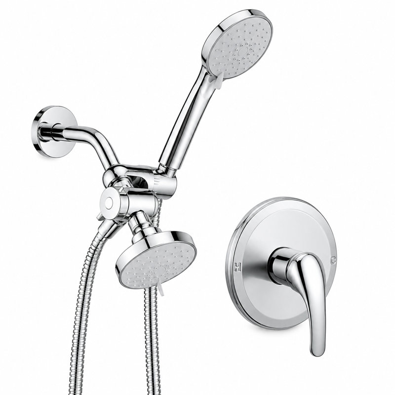 Système de douche double à 7 jets (valve incluse), Chrome poli