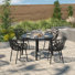 Rabia 5 Piece Outdoor Dining Set Round Glass Dining Table and 4 Dining Side Chair in Aluminum
