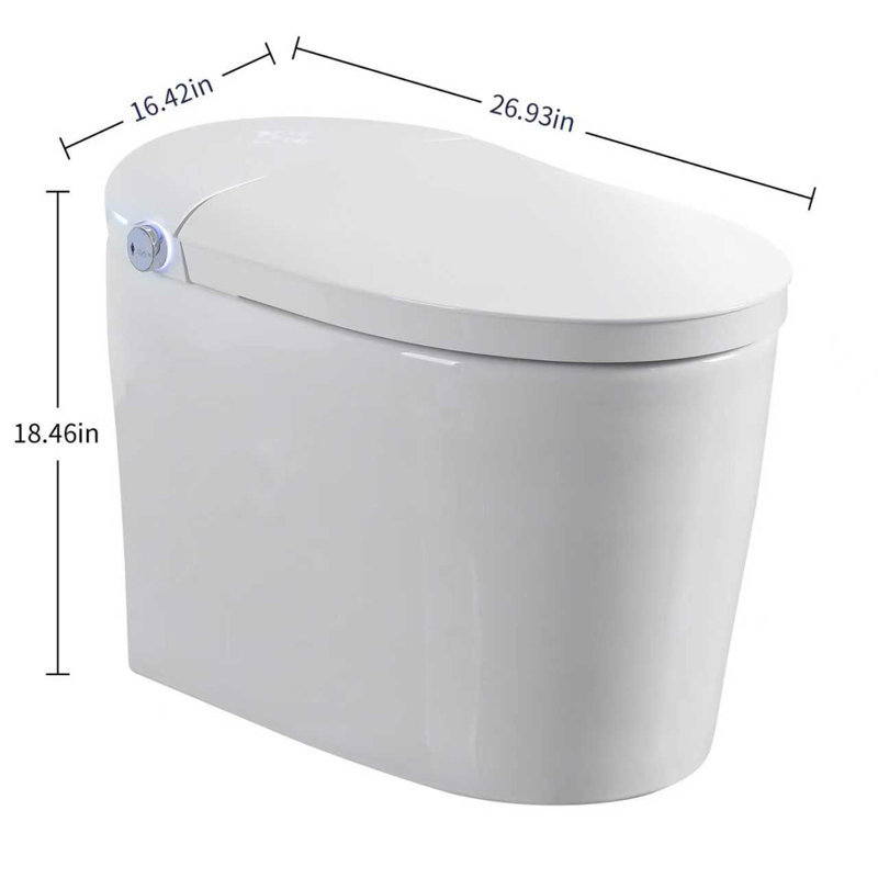 Toilette intelligente sans réservoir avec bidet intégré, une pièce, chasse d'eau automatique, ouverture / fermeture automatique, siège chauffant, lavage à bulles, eau chaude et sèche, température réglable, télécommande