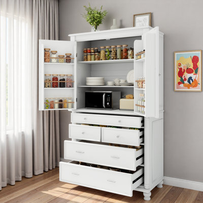 Garde-manger autoportant avec 6 tablettes de porte, 2 tablettes réglables et 5 tiroirs