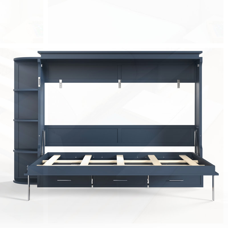 Grand lit plateforme escamotable avec tablette, armoires latérales et tiroirs; Ensemble de lattes, pour le bureau à domicile et l'efficacité de l'espace