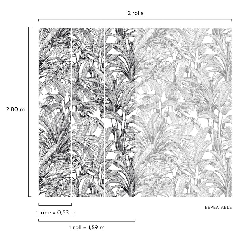 Orom II Collection Black All-over Leaves 62.5-inches wide x 9.18-feet high 3-panel Wall Mural