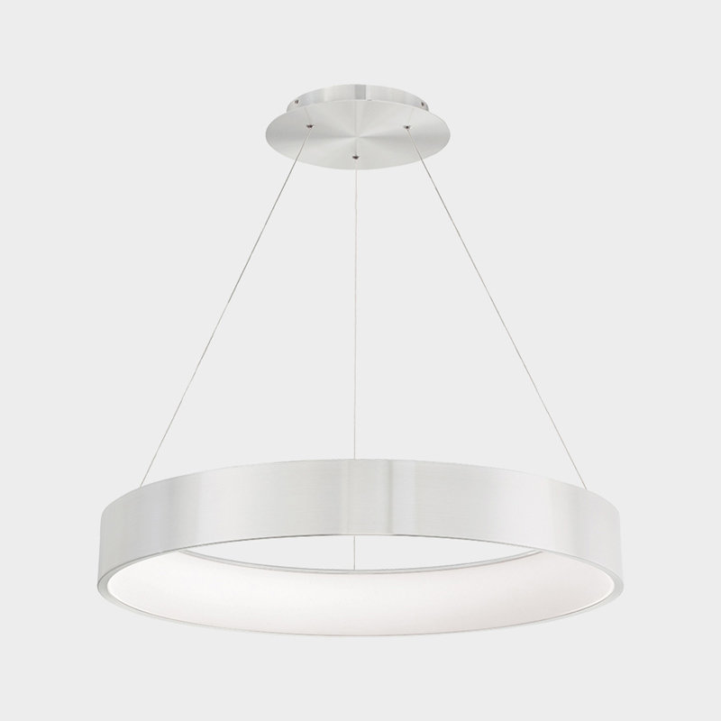 Luminaire suspendu cylindrique à 1 lumière DEL Romain, Aluminium brossé, H 4 po x l 32 po x P 32 po