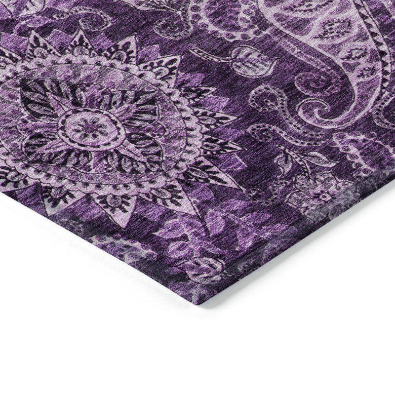 Purple Flat Woven Round Synthetic Easy Care Rug