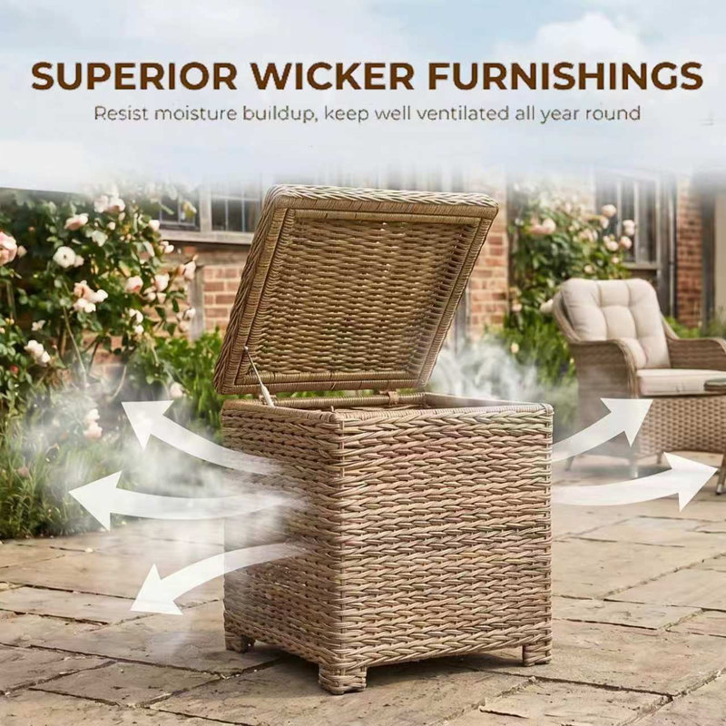 Canant Square Tempered Glass Rattan Outdoor Side Table with Storage - 51 cm W 51 cm D, Tan