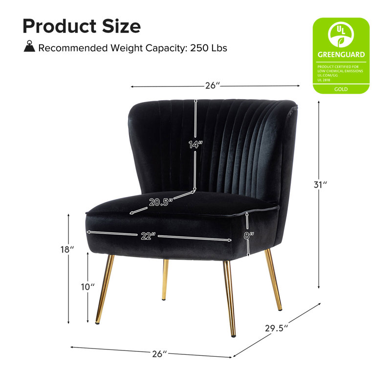 Euclid Velvet Accent Chair with Metal Legs, Black Velvet