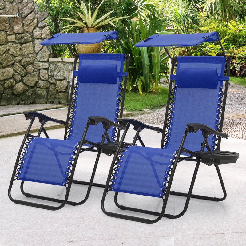 Mobarkar Outdoor Folding Zero Gravity Recliner Lounge Chairs with Adjustable Canopy Shade, Headrest, Blue