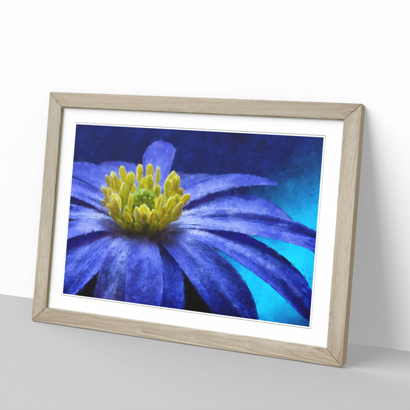 Blue Flower - Picture Frame Painting, 27cm H x 36cm W x 2cm D, Oak Framed