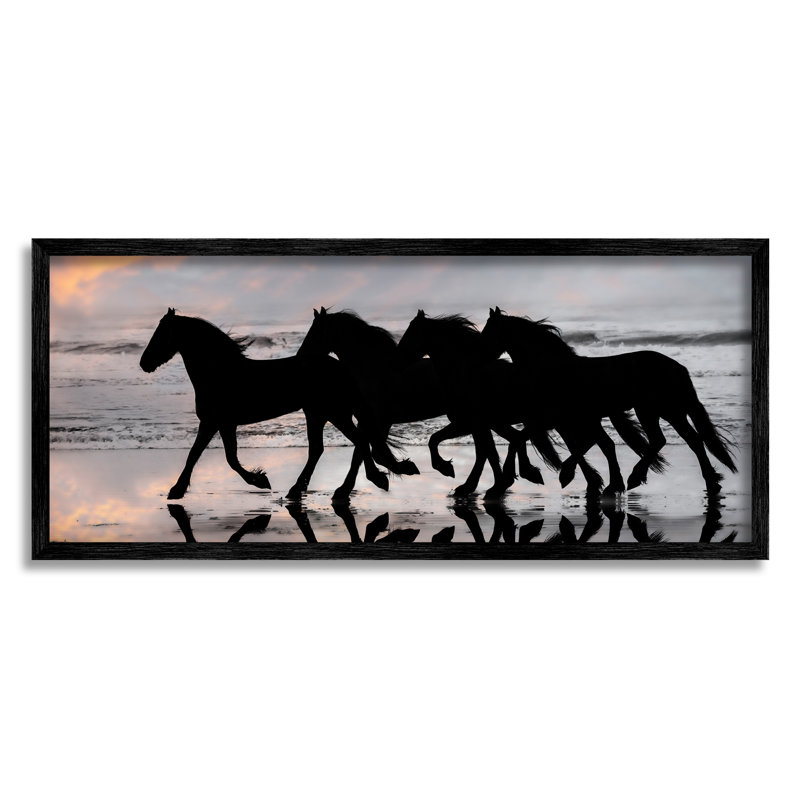 13_, chevaux sauvages, coucher de soleil, plage, silhouettes, animaux au galop, toile tendue par Phburchett