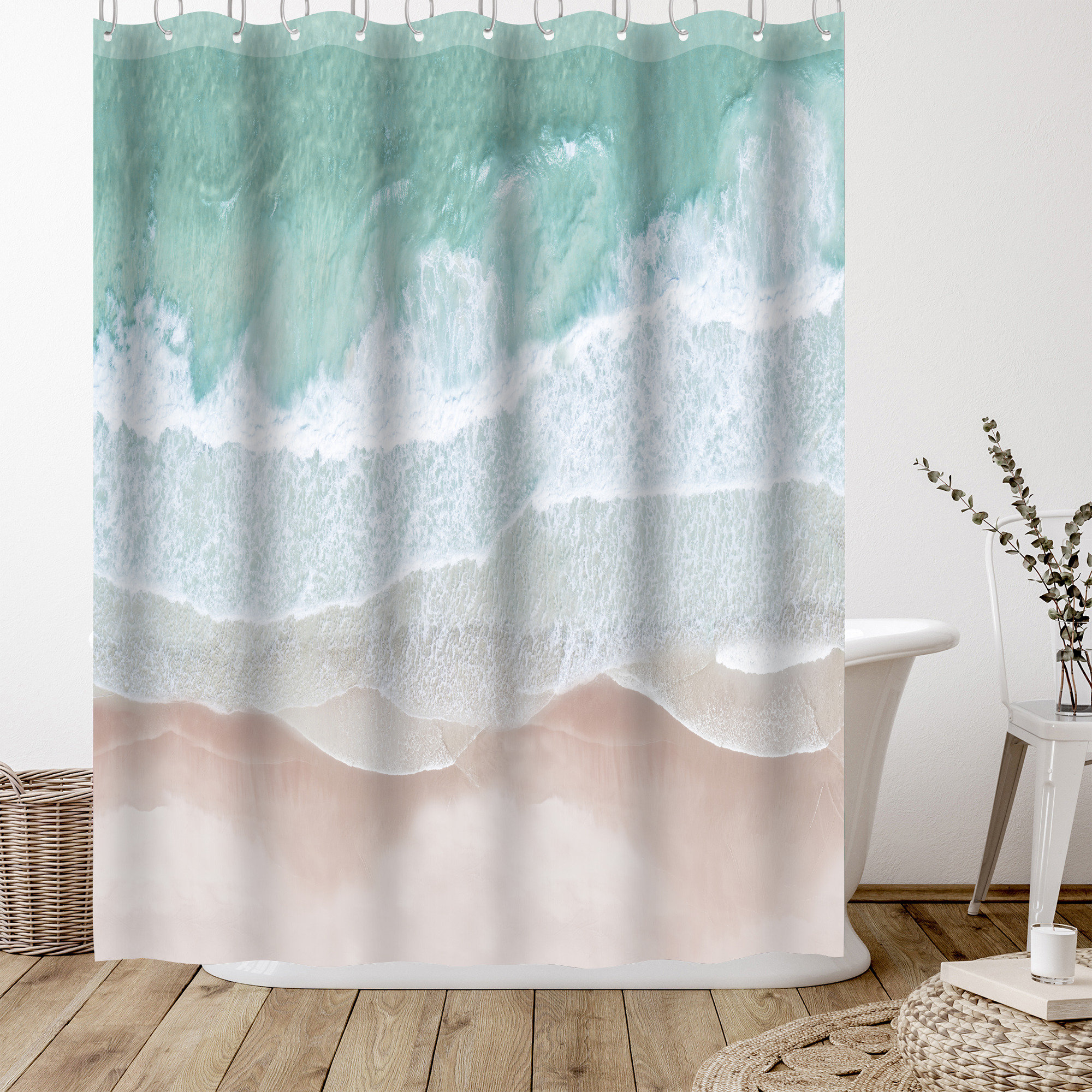 Mermaid Shower Curtain Hooks for Decorative Bathroom - Rust Proof Metal Stainless Steel Curtain Rings, Set of 12 Shower Hook with Ocean Silver