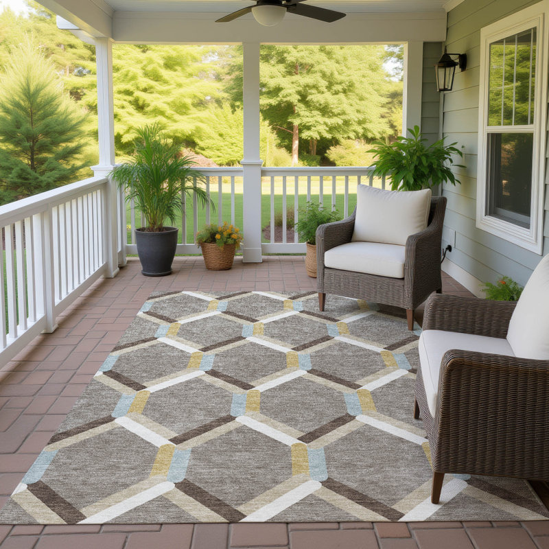 Machine Washable Indoor/Outdoor Bourkelands ACN2343 Lattice Rug, Rectangle 10' x 14'