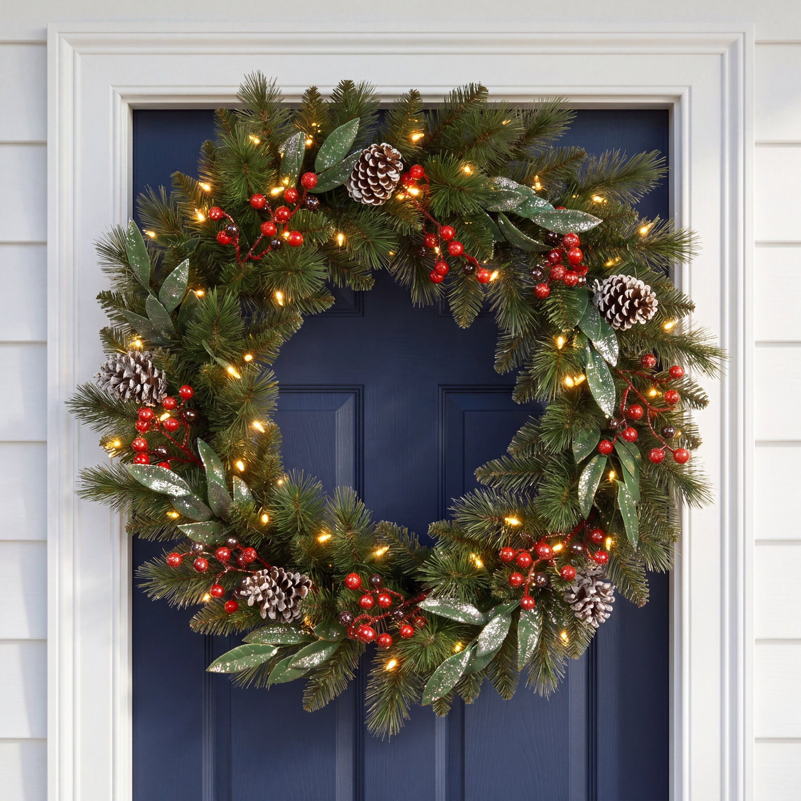 Frosted Berry Pre-Lit Wreath, 24" H x 24" W x 4" D