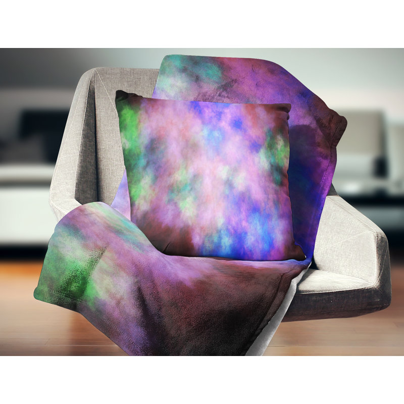 Ciel avec étoiles - coussin abstrait imprimé, 18 po x 18 po, Mauve / Vert, Coussin décoratif