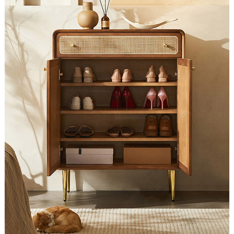 Range-chaussures minimaliste en bois massif de rotin