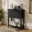 Console étroite, canapé mince avec trois tiroirs de rangement et tablette inférieure (noir)-2099728141