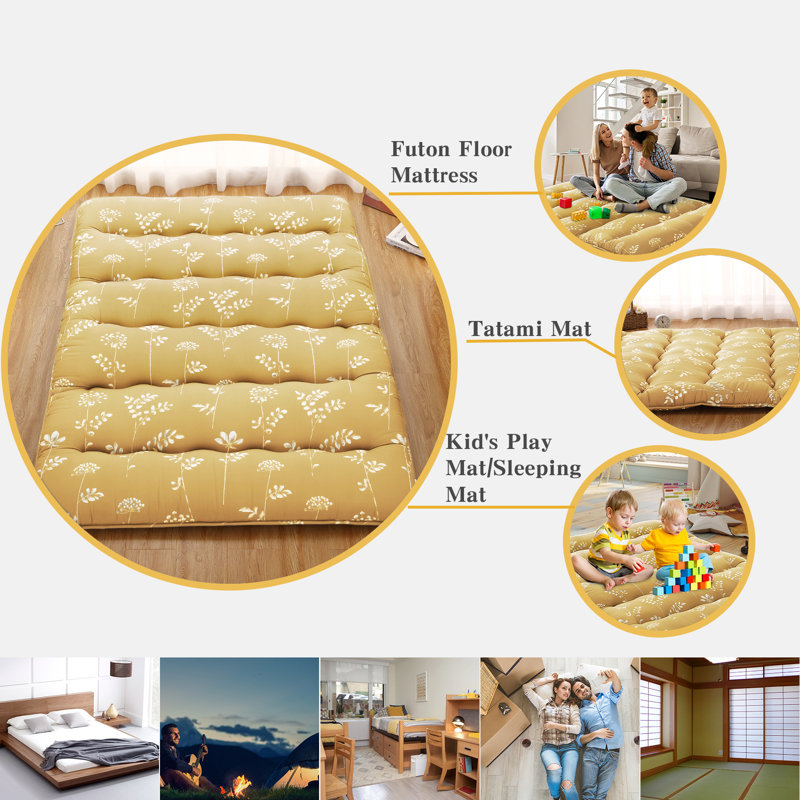 Matelas futon japonais, Lit double, Jaune