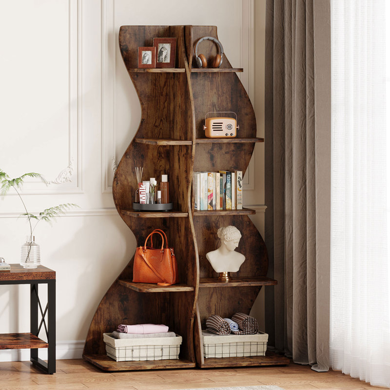 5-Tier Corner Shelf Bookshelf Bookcase For Living Room, Brown, 2