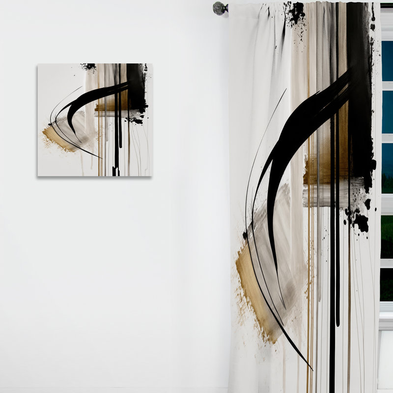 Noir, blanc et doré Expression I - Rideau moderne - Velours obscurcissant - 1 panneau, L 52 po x L 120 po