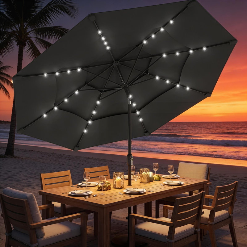 Parasol de table d'extérieur 3 étages, Noir