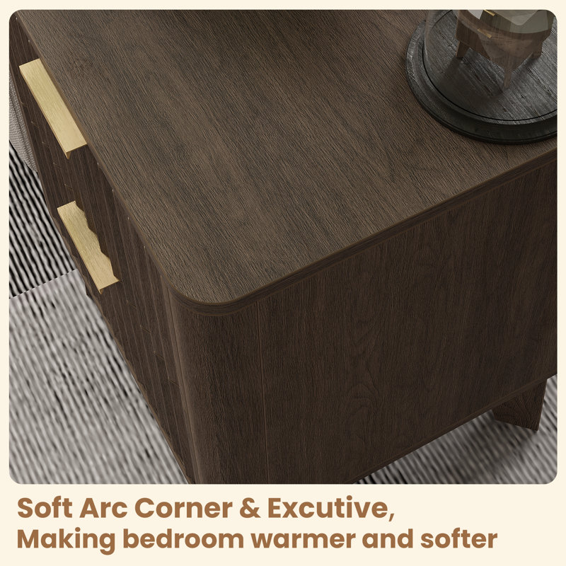 Donati 15"W Fluted Nightstand with 2 Drawers, Walnut