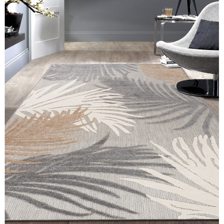 Zahir Tropical Floral Indoor/Outdoor Area Rug Cream/Gray/Black Beachcrest Home Rug Size: Rectangle 5' x 7