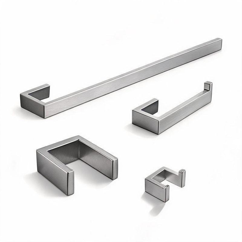 4 Piece Wall Mounted Bathroom Hardware Set in Brushed Nickel Stainless Steel with Towel Bar, Paper Holder and Robe Hook