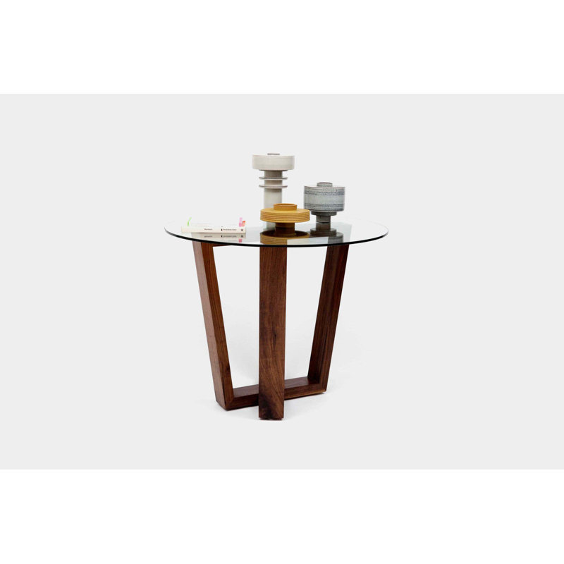 Gax Round Glass Dining Table, 36" W x 36" L, Solid Walnut