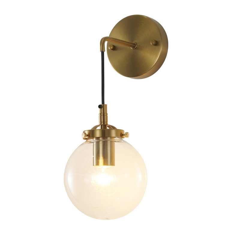 1-Light Brass Wall Sconce With A Clear Glass Globe Shade