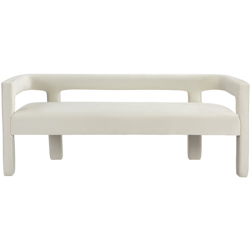 Athena Cream Velvet Upholstered Low Back Bench