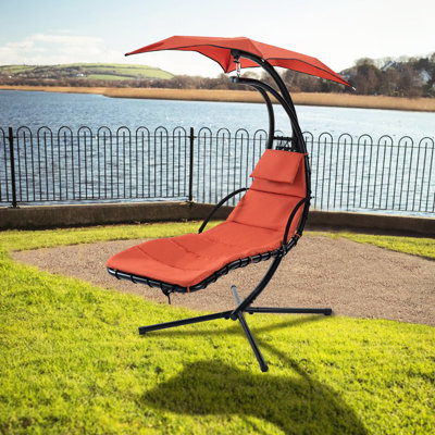 Patio Chair Hanging Chaise Lounger With Soft Pillow And Removable Cover - Orange Outdoor Classic Style Thick Cushion, For Porch Decoration  Orange