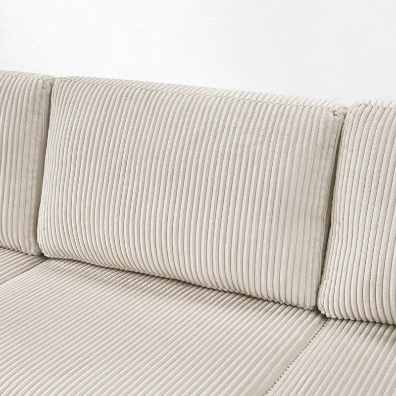 U-Shaped Sectional Sofa With Chaise, Light Gray Corduroy