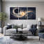 Art mural sur toile, "Ringed planète et éclipse en bleu tourbillonnant"-111826776