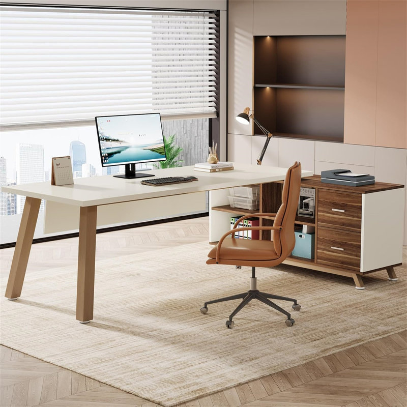 Bureau de direction en L 78,7 po avec classeur de 55 po (sans la chaise)