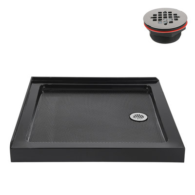 Base de douche en acrylique noir brillant avec drain à droite 32 po x 32 po Streamline