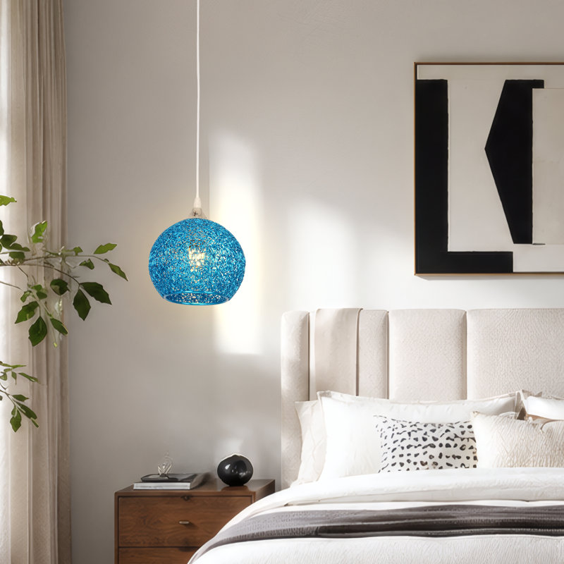 Luminaire suspendu en forme de globe en fil d'aluminium à tête simple pour îlot de cuisine avec ampoule, Blue