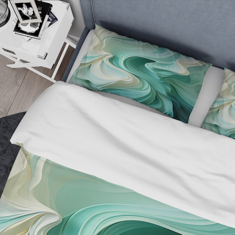 Ensemble de housse de couette géométrique Gree And White Sway Wave Serenity II, Housse de couette pour très grand lit
