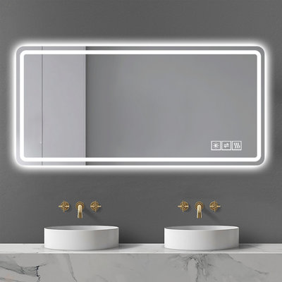 Miroir de salle de bain 28 po x 60 po à DEL, miroir mural, antibuée, à intensité variable, verre trempé incassable, idéal pour la décoration murale de salle de bain, le maquillage et le rasage
