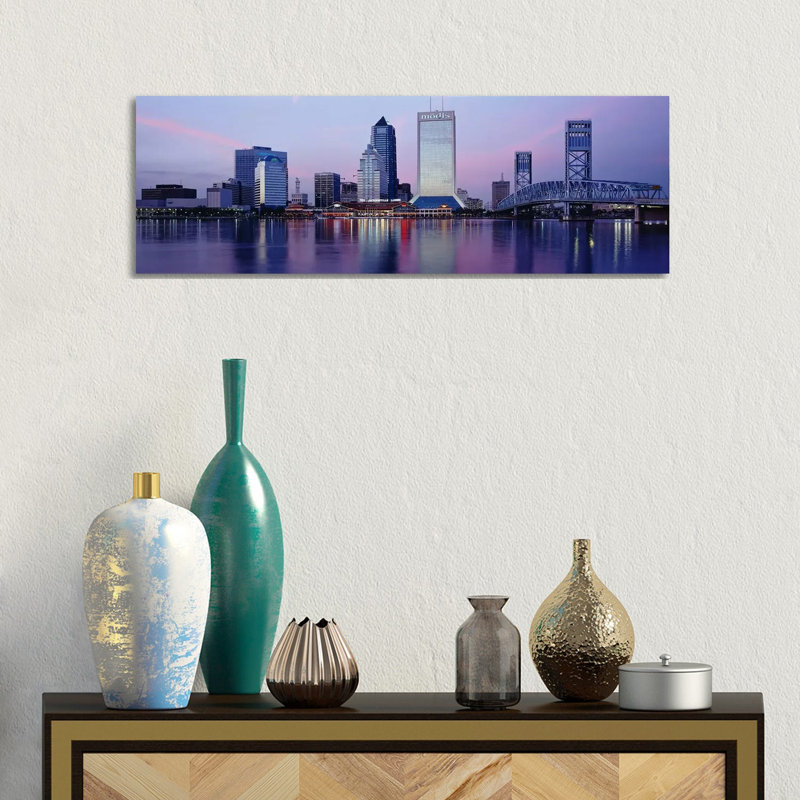 Skyscrapers on the Waterfront, St. John's River, Jacksonville, Florida, USA 1 Piece Wrapped Canvas Panoramic Wall Art