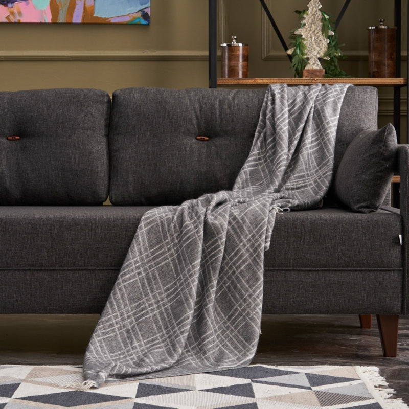 Canapé et méridienne de 108,3 po de largeur Alfhild, 100 % polyester anthracite, Accoudoir à gauche (vu de face)