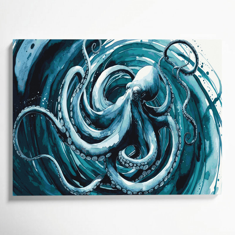 Nautique, pieuvre bleue, art mural sur toile, H 11 po x l 14 po