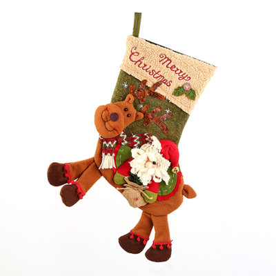 Christmas Embroidered Stockings 2 Pack, Big Size Burlap Plaid Style Stockings Xmas Home Decor