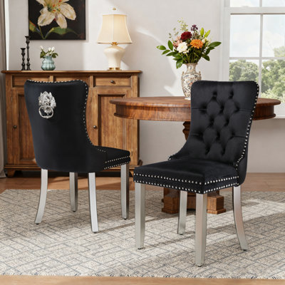 Modern Tufted Velvet Metal Legs Upholstered Dining Chair (Set of 2) by House of Hampton