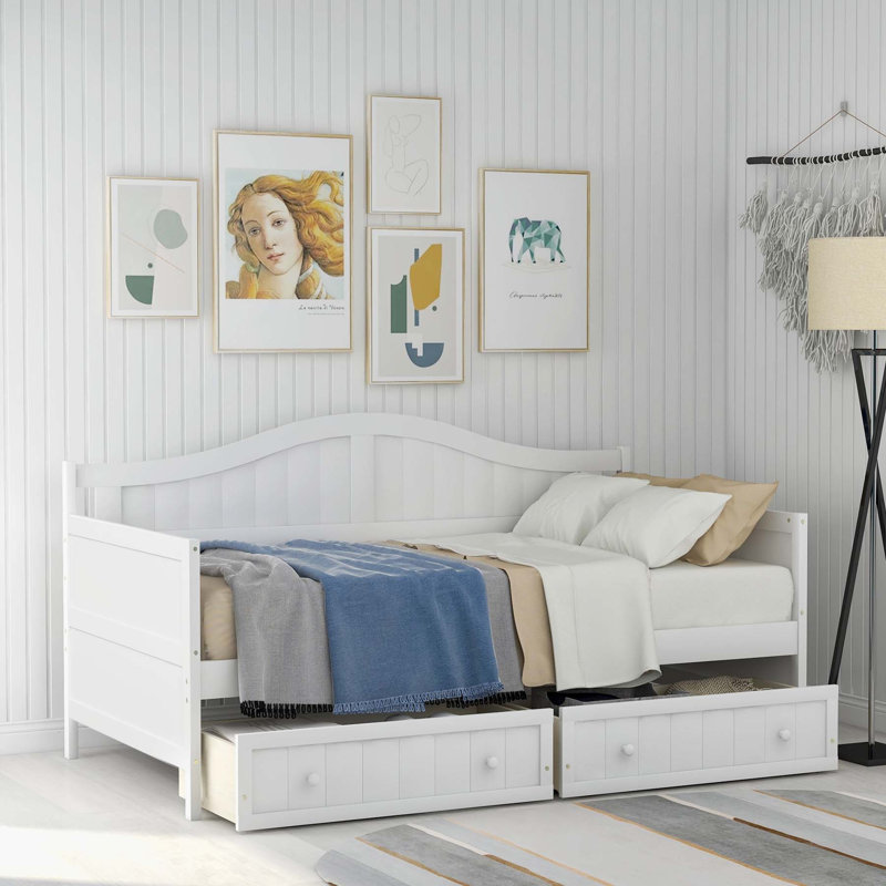 Lit de jour simple Aprilia, Blanc / Blanc, Tiroir inclus