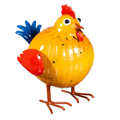 Metal Portly Chicken Garden Statue, 9in