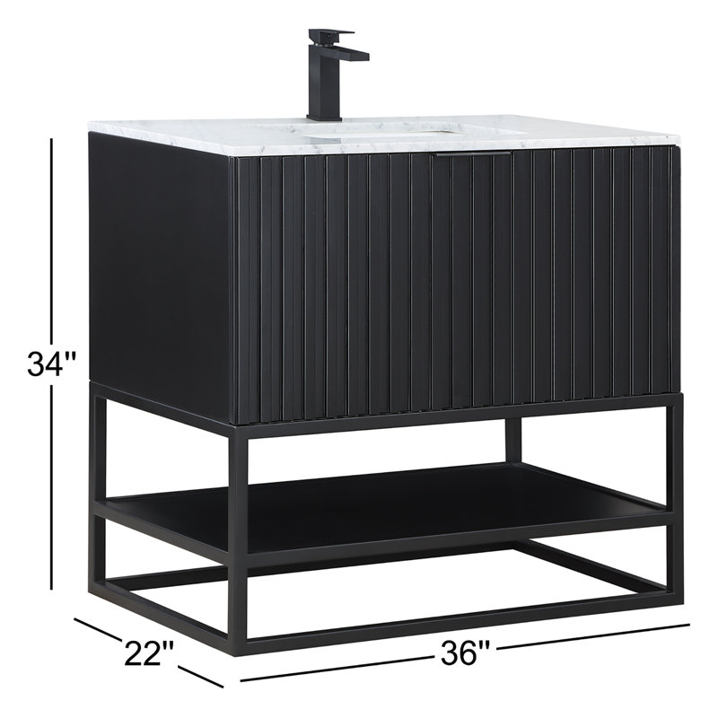 Terra 36'' W Single Vanity, White Quartz/Single Faucet Mount, Midnight Black, Matte Black