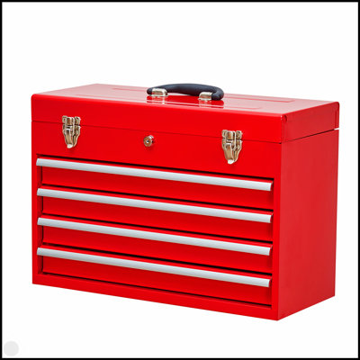 Boîte à outils en métal avec coffre à outils portatif en acier à 4 tiroirs avec serrure à cylindre en métal et fermeture à loquet, revêtement thermolaqué, convient aux travaux de réparation de garage, d'entrepôt et d'extérieur