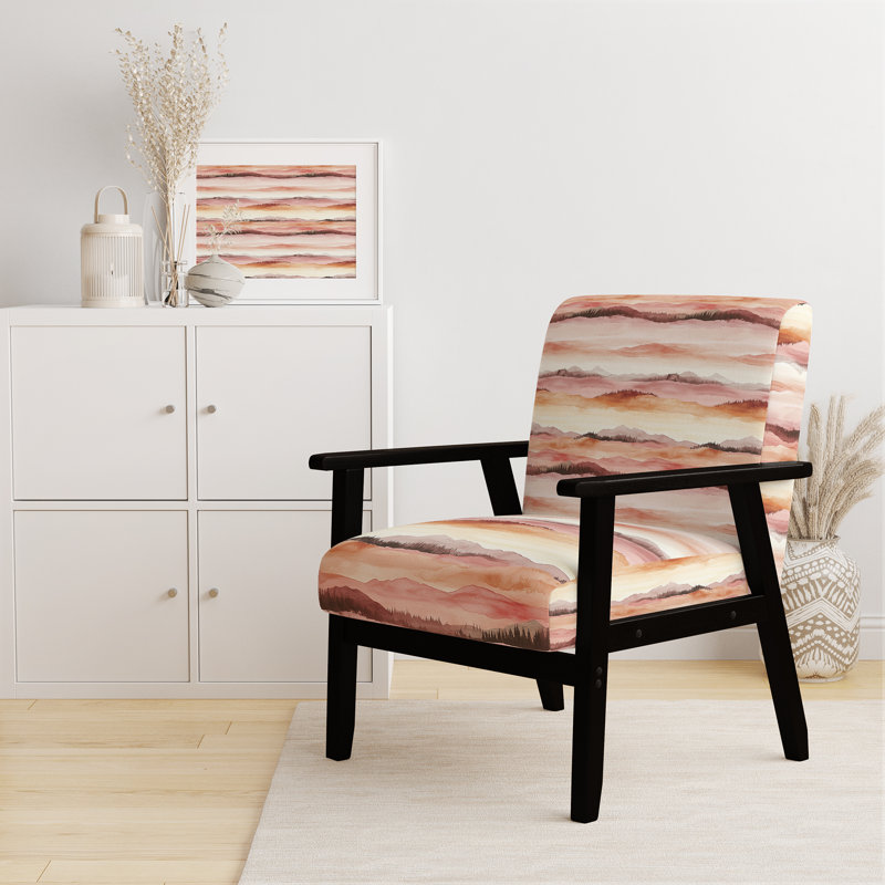 Chaise rembourrée Boho - Fauteuil rose chaud Horizon, Accoudoirs carrés noirs