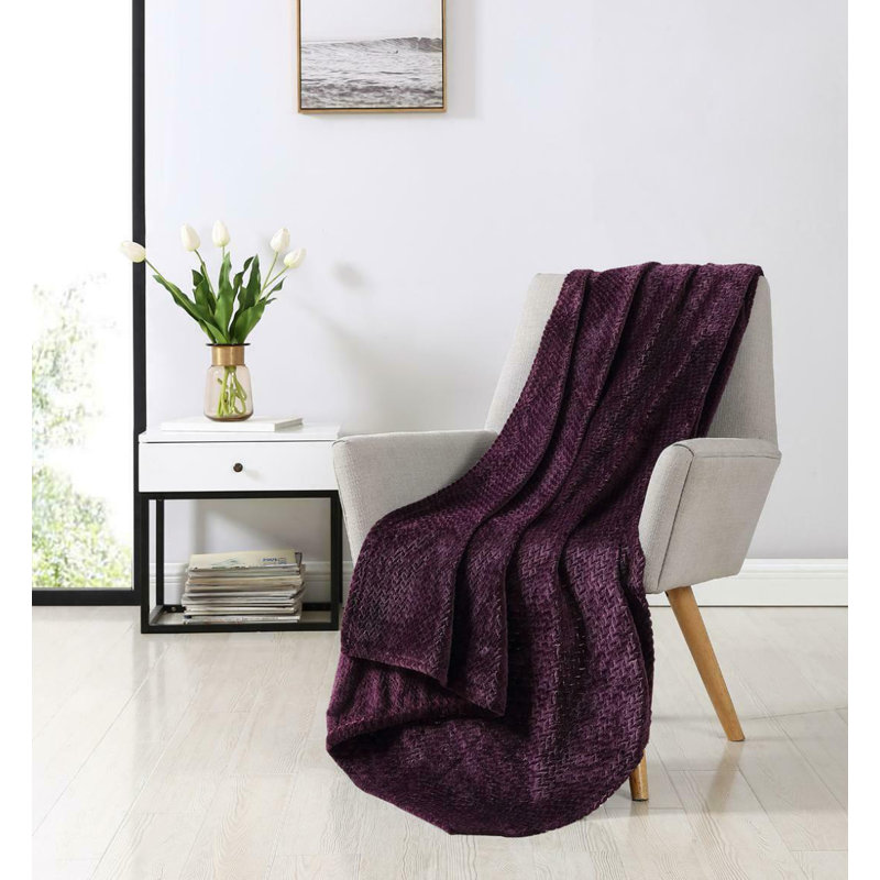 Basic Comfort Hand Woven Throw Blanket, Purple, 60" L x 50" W