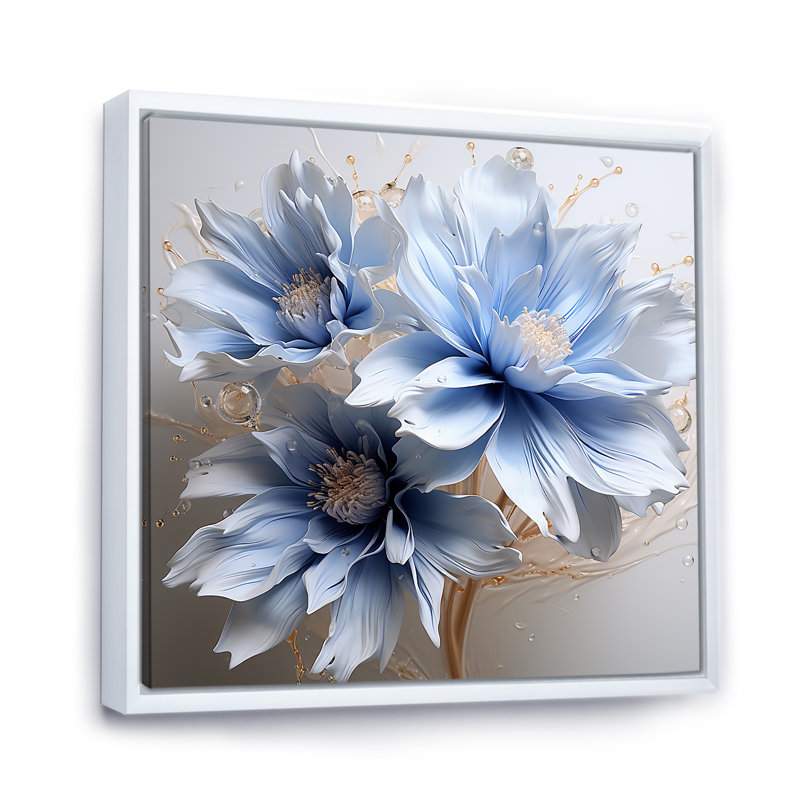 «Dreamy Blue Cornflowers Emotion I» - art mural grand bleuet, Cadre flottant blanc, H 16 po x l 16 po x P 1 po